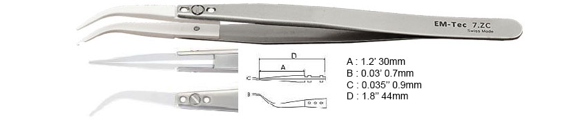 EM-Tec 7.ZC Pinzette mit wechselbaren Keramikspitzen, feine, gebogene Spitzen